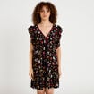 Robe &eacute;vas&eacute;e cr&ecirc;pe col v manches courtes noir femme