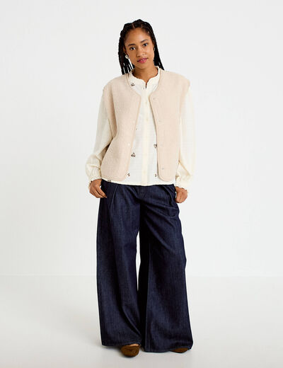 Blouse droite courte broderie ivoire femme