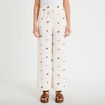 Pantalon large brod&eacute; taille standard blanc femme