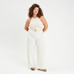 Pantalon large fluide ceinturé sable femme