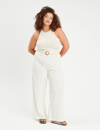 Pantalon large fluide ceinturé sable femme