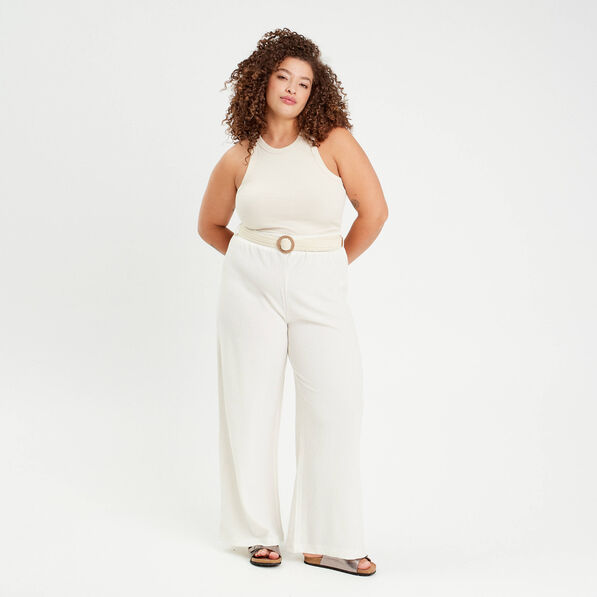 pantalon large fluide ceinture sable femme Pantalon large fluide ceinturé sable femme