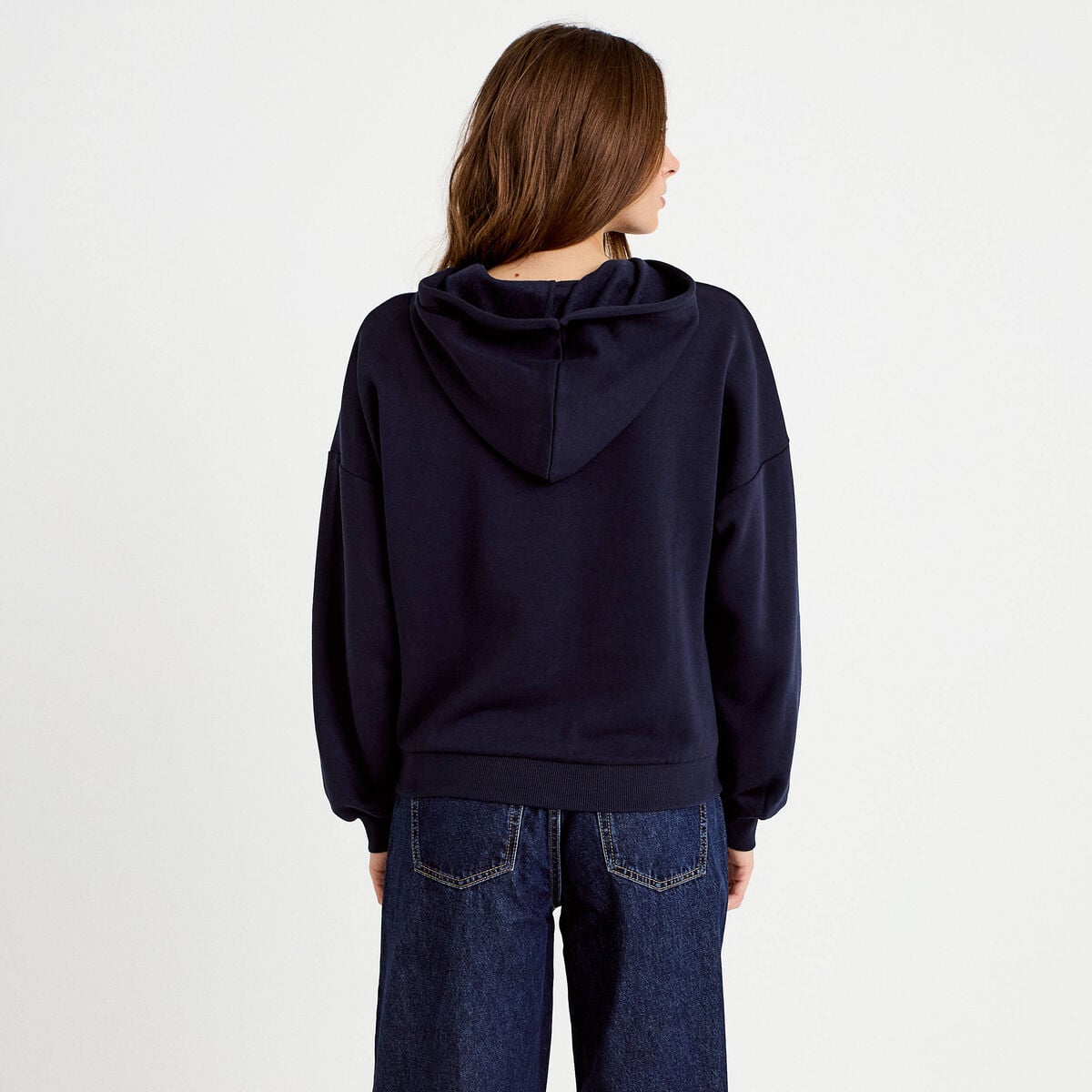 Sweat &agrave; capuche brod&eacute; manches longues bleu femme