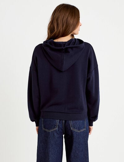 Sweat &agrave; capuche brod&eacute; manches longues bleu femme