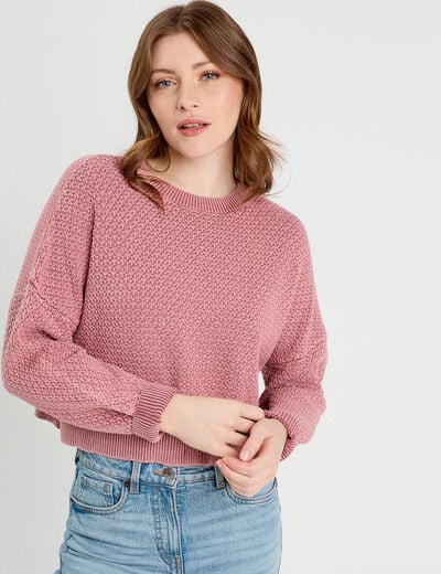 Pull manches longues vieux rose femme