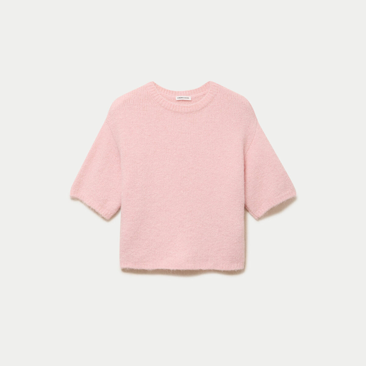 Pull manches courtes rose clair femme