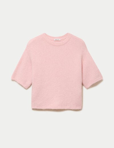 Pull manches courtes rose clair femme
