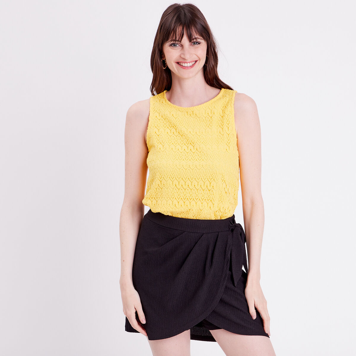 Débardeur aspect crochet jaune pastel femme