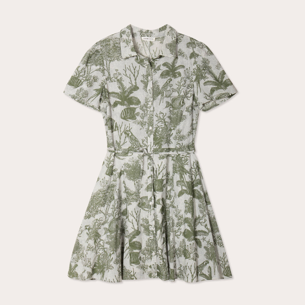Robe chemise évasée vert femme