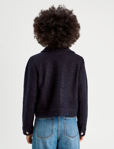 Veste boutonnée bouclette bleu marine femme