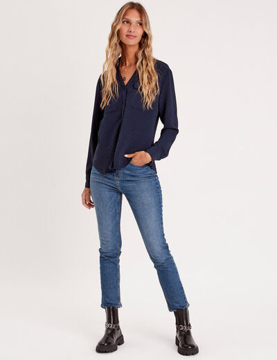 Chemise manches longues bleu marine femme