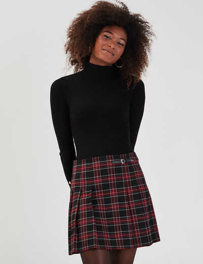 Pull col roulé côtelé noir femme