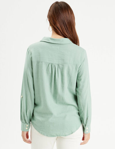 Chemise manches longues contenant du lin vert olive femme