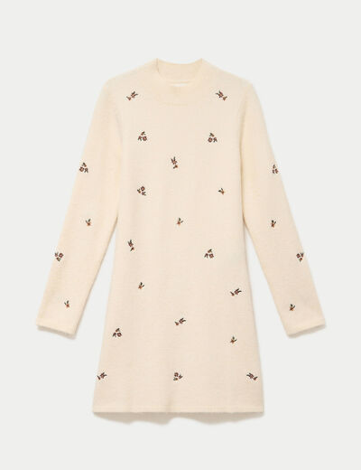 Robe pull droite manches longues sable femme