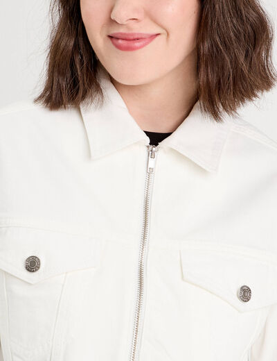 Veste zippée en jean ecru femme
