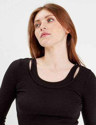 T-shirt manches longues 2-en-1 noir femme