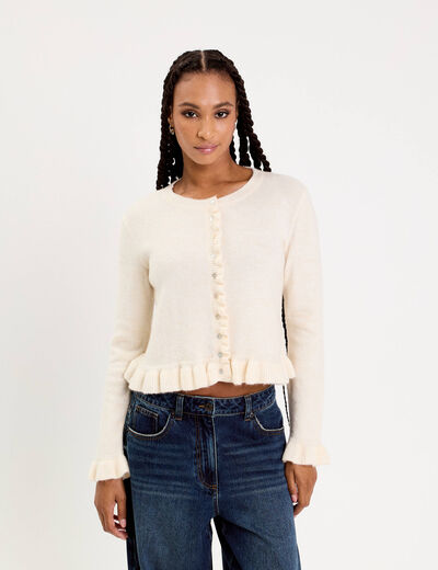 Gilet manches longues ecru femme