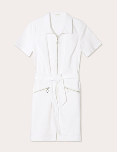 Robe droite zippée ceinturée ecru femme