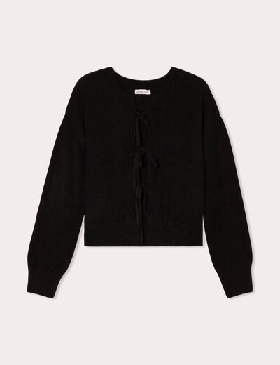 Gilet manches longues noué noir femme