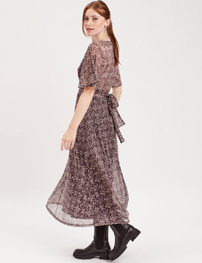 Robe longue évasée bordeaux femme