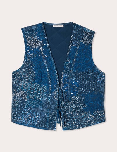 Veston matelassé noué bleu foncé femme