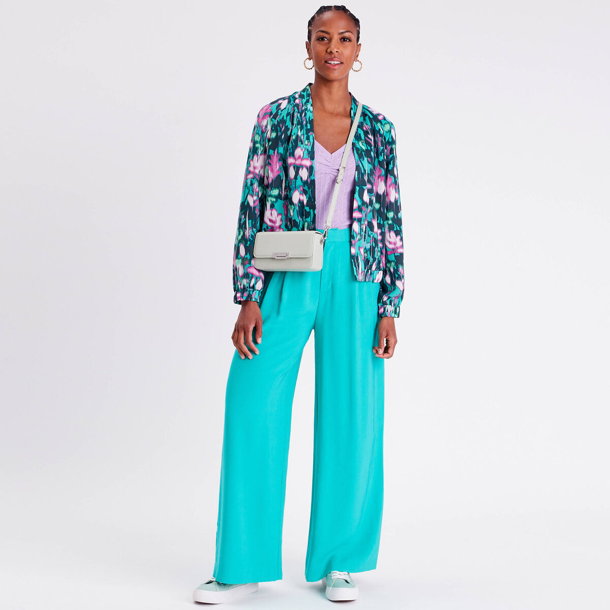 Veste teddy col châle vert femme
