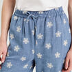 Pantalon large brodé bleu femme