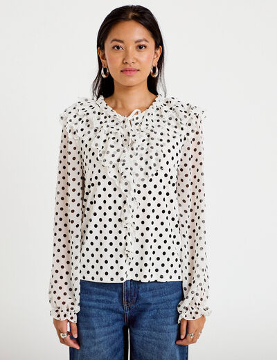 Blouse droite voile manches longues blanc femme