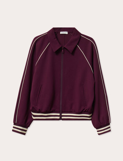 Sweat zippé manches longues prune femme