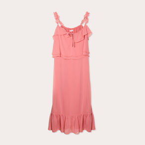 robe longue droite volants rose pastel femme Robe longue droite volants rose pastel femme