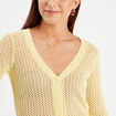 Gilet manches longues ajouré jaune moutarde femme