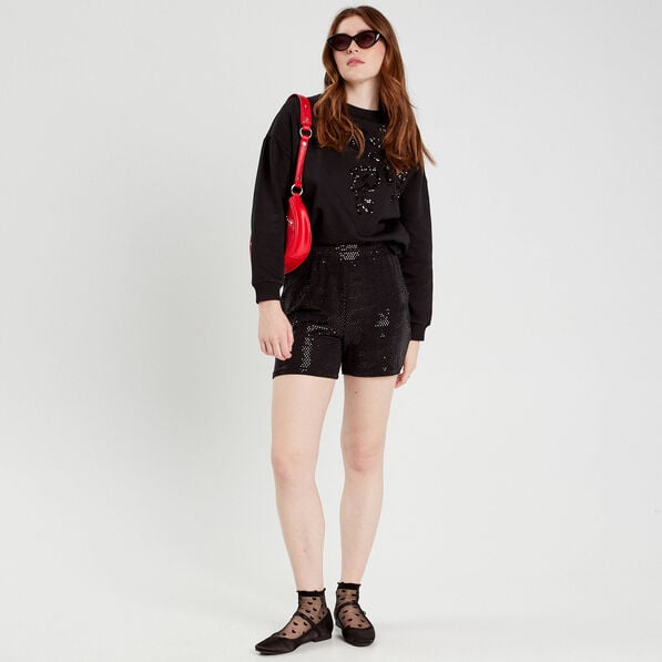 short ajuste avec sequins noir femme Short ajusté avec sequins noir femme