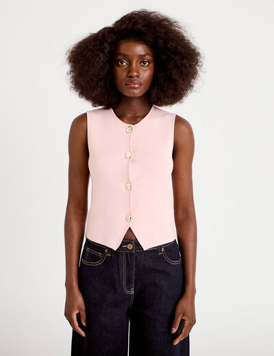Gilet sans manches cropped rose clair femme