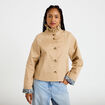 Veste droite col montant manches longues beige femme