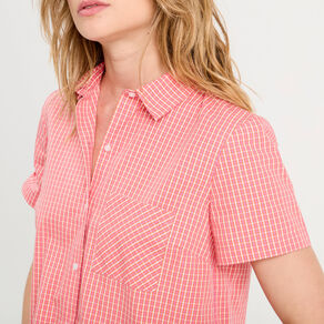 Chemise manches courtes rose corail femme