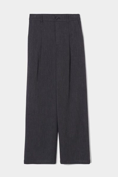 Pantalon large pinces gris foncé femme
