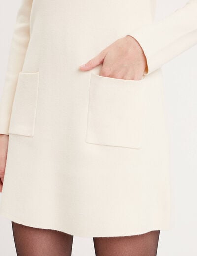 Robe pull droite avec poches ecru femme