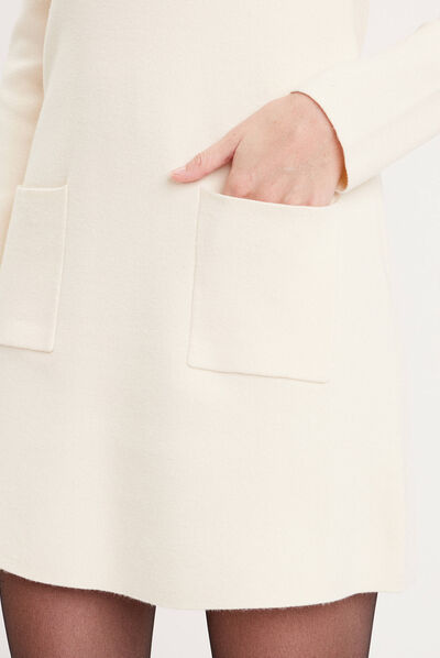 Robe pull droite avec poches ecru femme