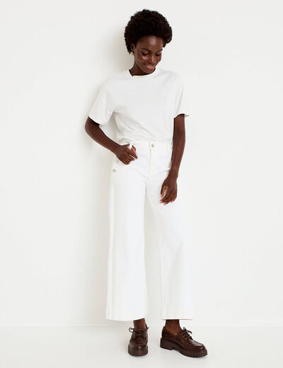 Jean wide leg cropped taille haute denim blanc femme