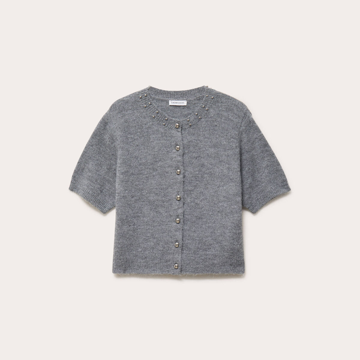 Gilet &agrave; d&eacute;tails de perles gris femme