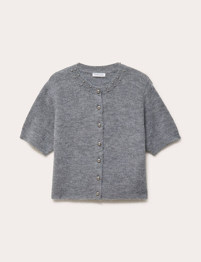 Gilet &agrave; d&eacute;tails de perles gris femme