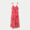 Robe longue &eacute;vas&eacute;e effet satin&eacute;e rouge femme