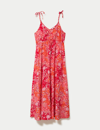 Robe longue &eacute;vas&eacute;e effet satin&eacute;e rouge femme