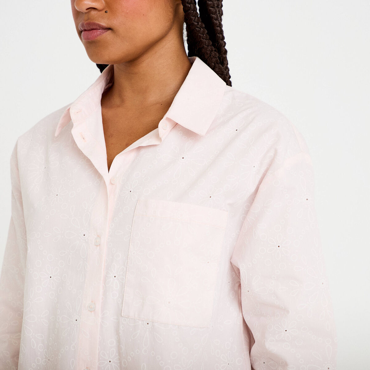 Chemise col classique manches longues rose clair femme