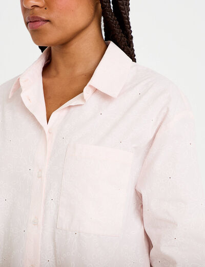 Chemise col classique manches longues rose clair femme