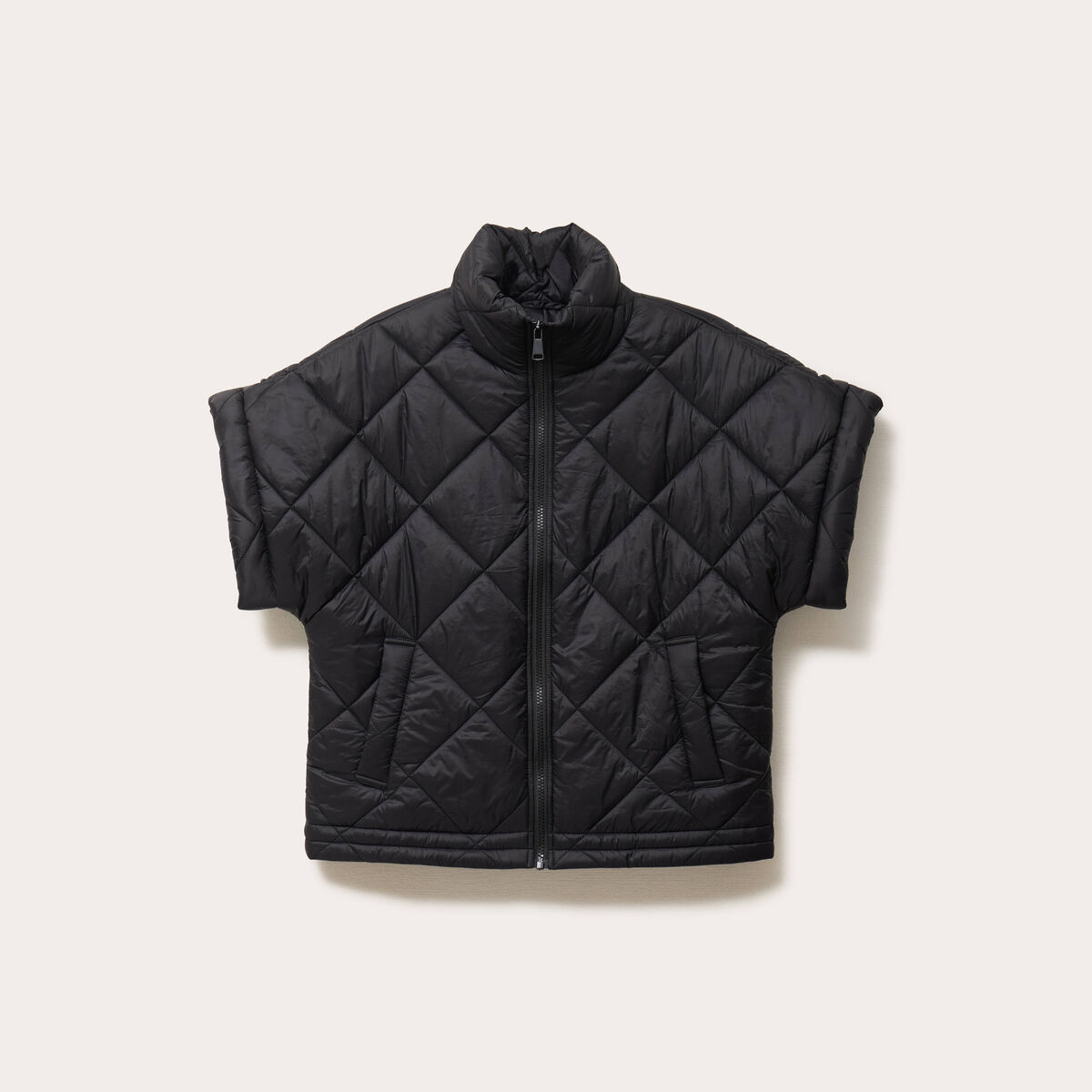 Veste col montant manches courtes noir femme