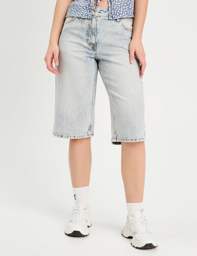 Bermuda large en jean denim bleach femme