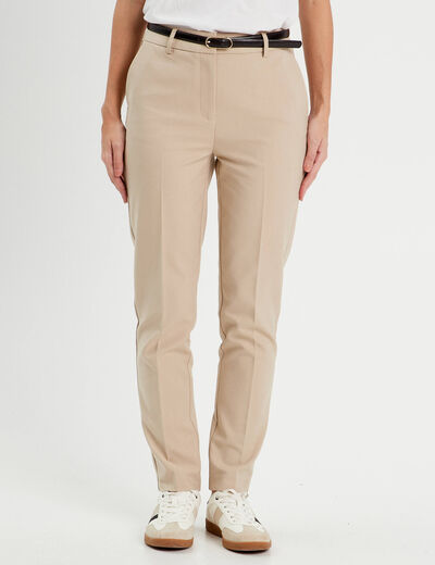 Pantalon cigarette ceinturé taupe femme