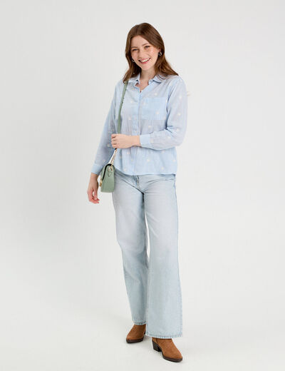 Chemise brodée manches longues blanc femme