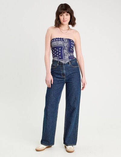 Crop top bandeau bleu marine femme